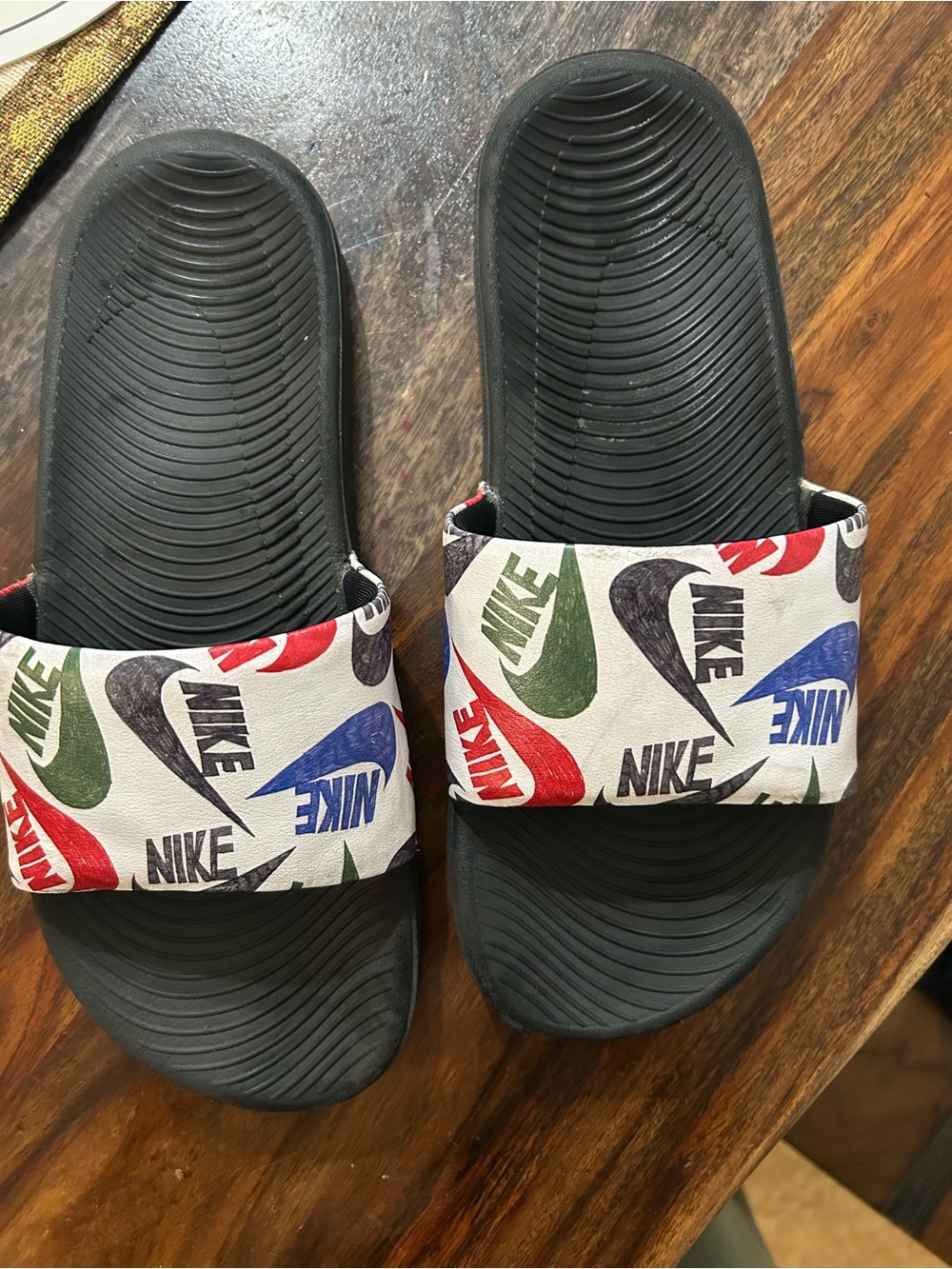 Nike Kids Black Slides with Multicolor Logo Strap